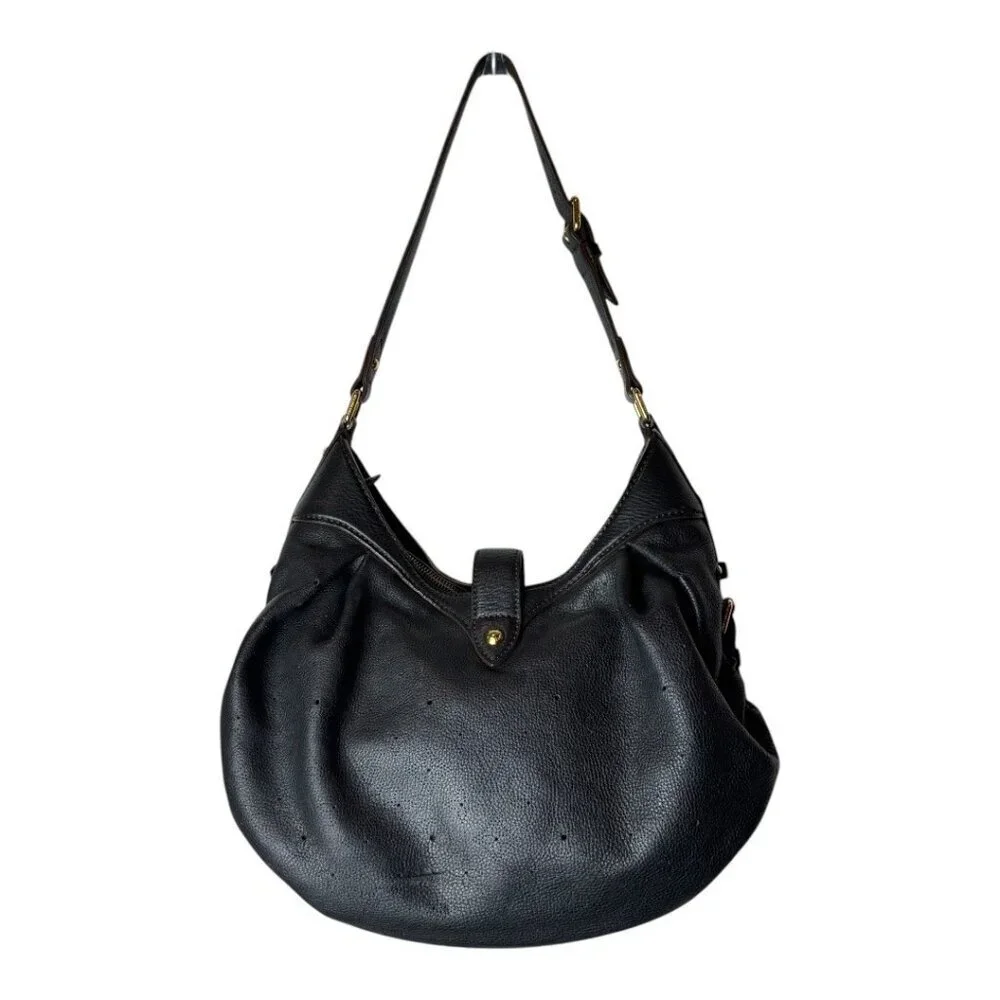 Louis Vuitton Purse Noir Black Leather‎ Monogram Mahina Shoulder Bag Luxury Hobo